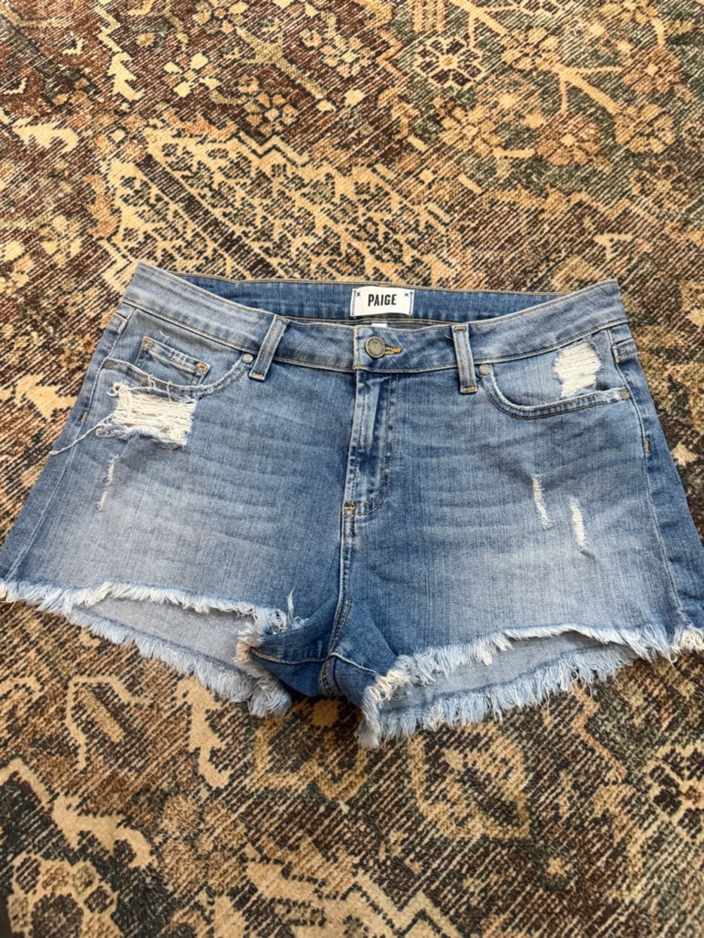 PAIGE Light Blue Distressed Denim Jean Shorts size 30